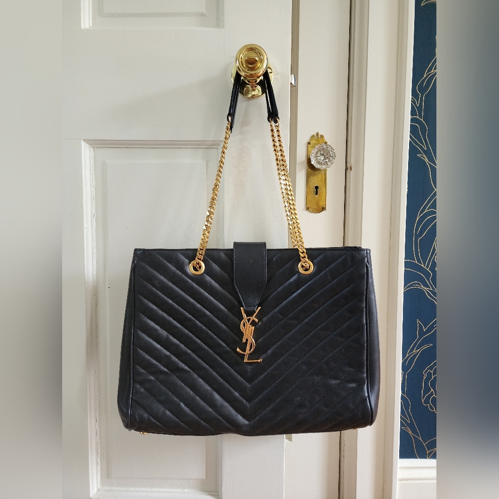 YSL Large Momogram Metalasse Chevron Tote